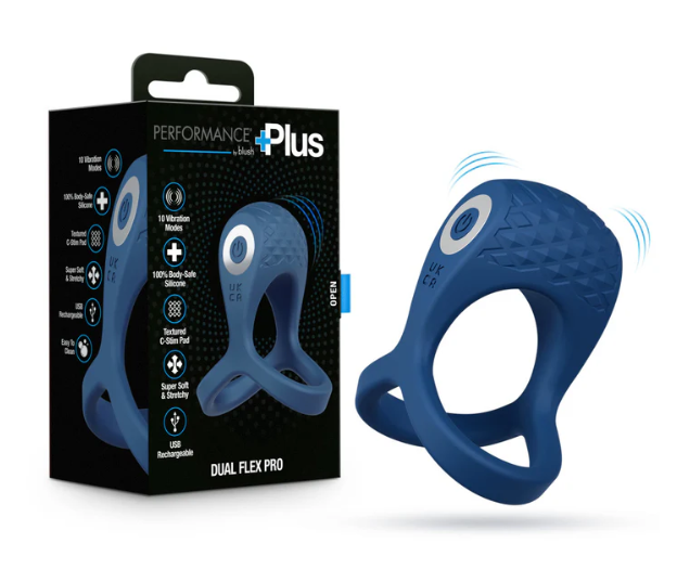 Blush- Performance Plus- Dual Flex Pro Vibrating Cock Ring- Blue