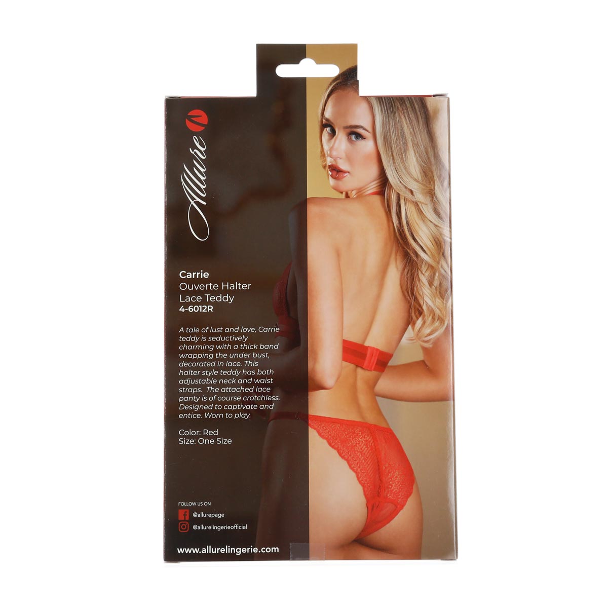 Allure - Carrie - Ouverte Halter Lace Teddy - Red - OS