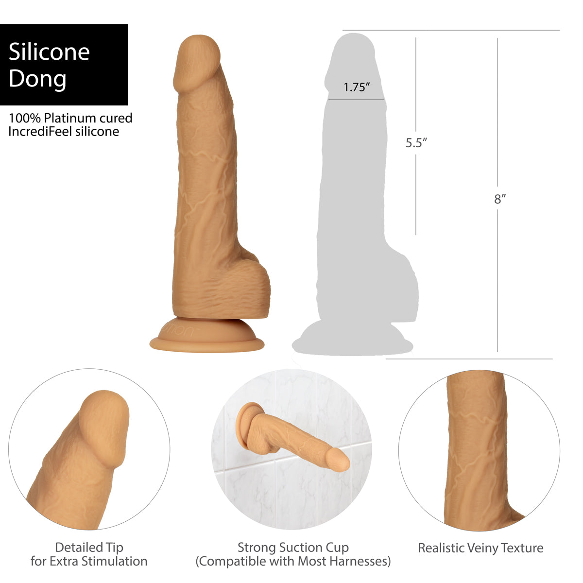 Naked Addiction 8" Silicone Dual Density Dildo - Caramel