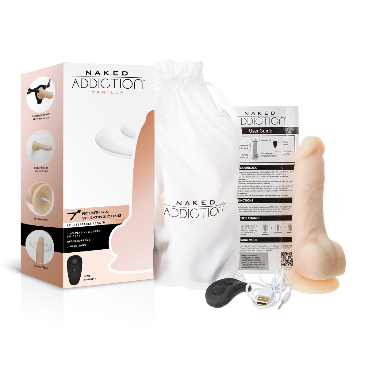 Naked Addiction 7" Rotating & Vibrating Dildo with Remote Control