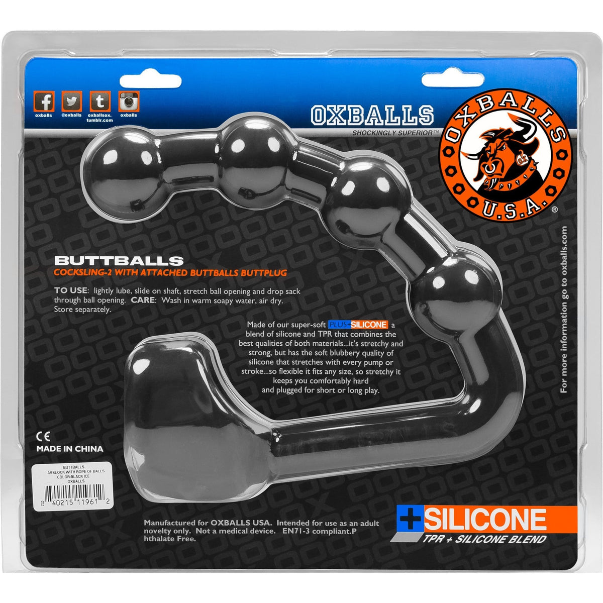 Oxballs Buttballs - Ass-Lock & Cocksling - Black Ice