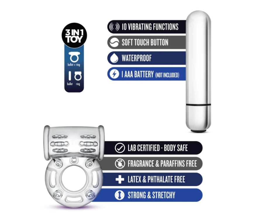 Blush - Stay Hard - 10 Function Vibrating Bull Ring - Clear