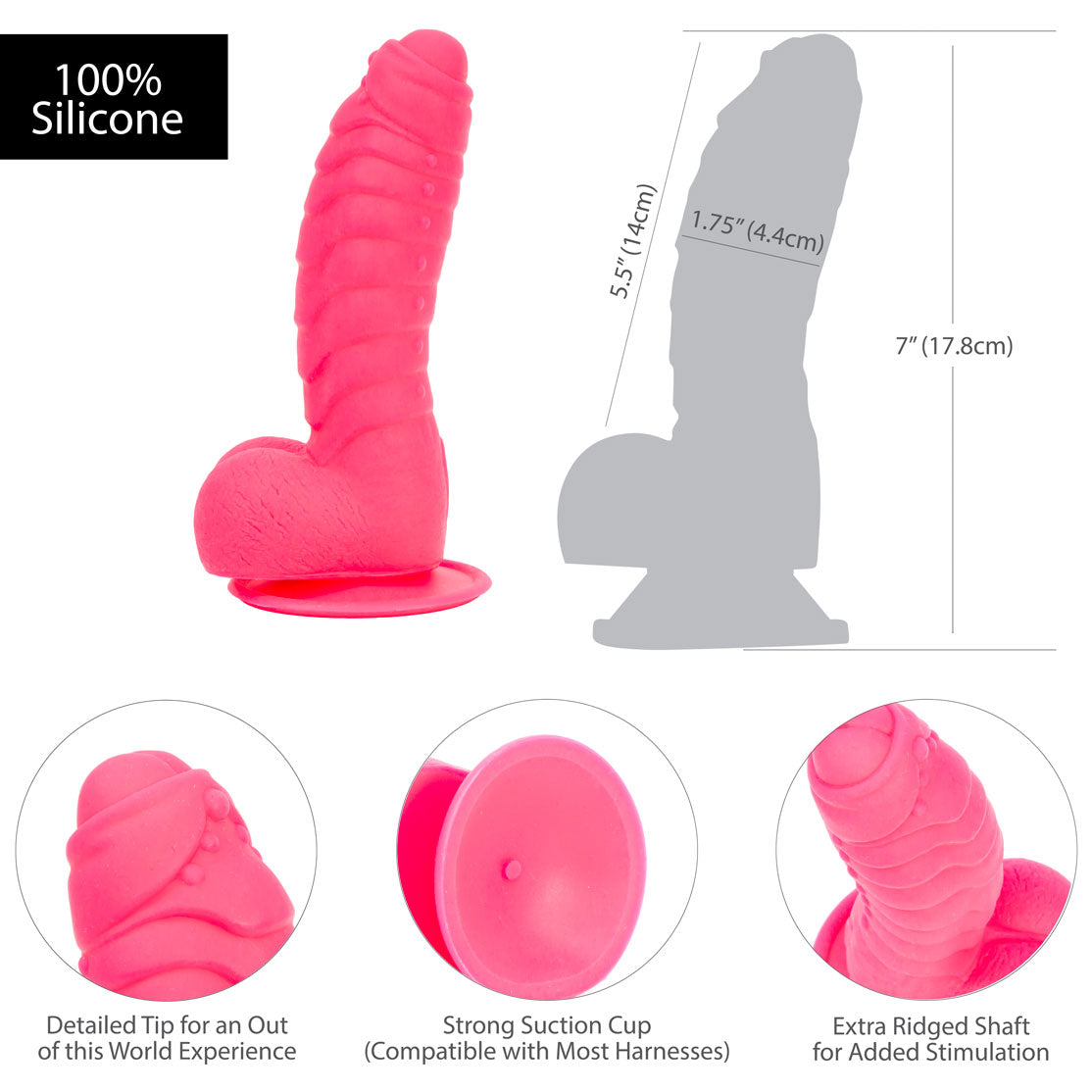 PL Pure Love® - Fantasy Silicone Dildo With Suction Base - 7 In. - Hot Pink