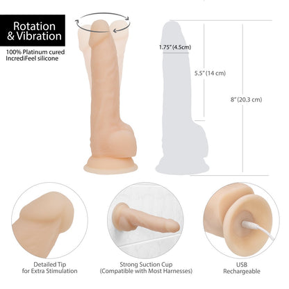 Naked Addiction 8" Rotating & Vibrating Dildo with Remote - Vanilla