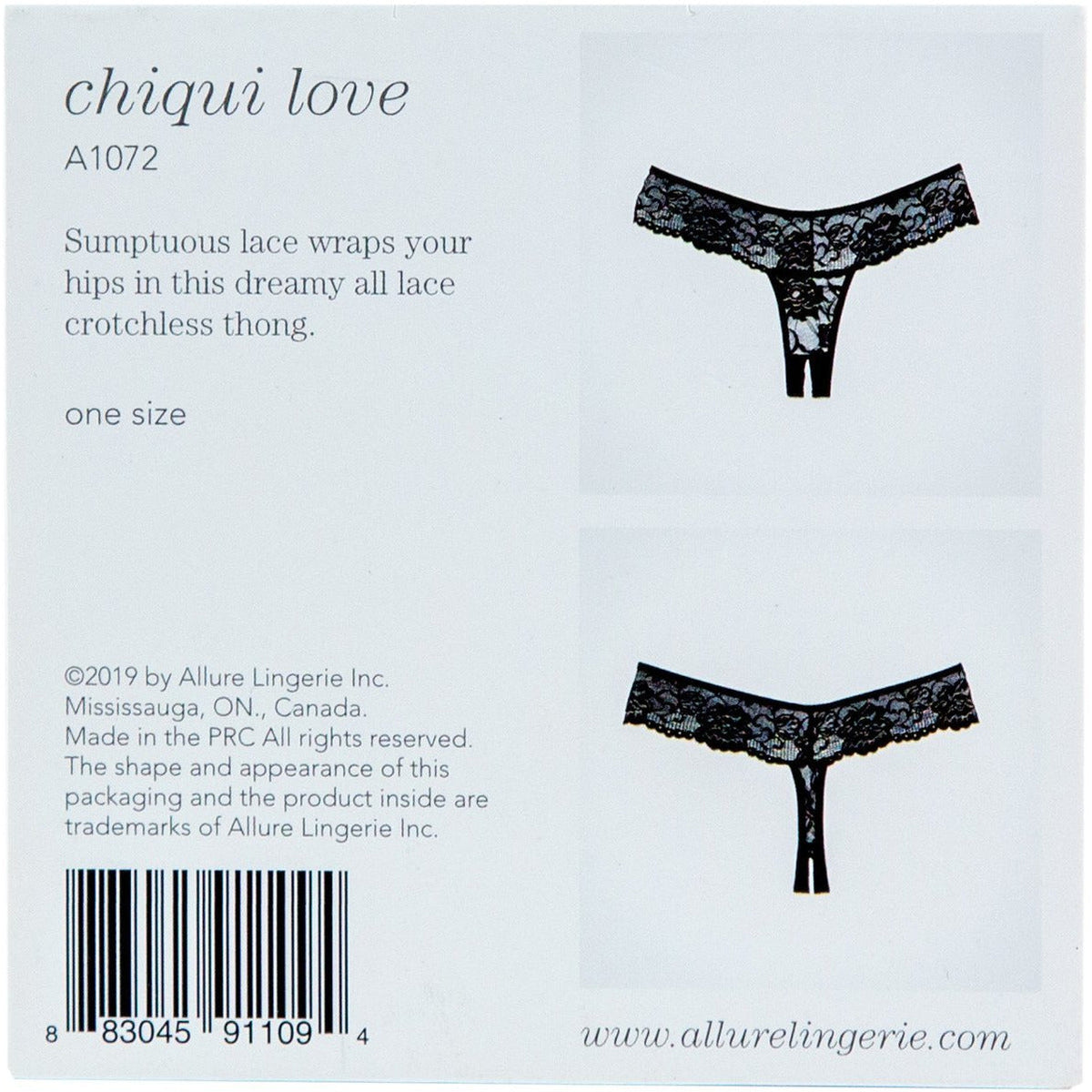 Adore By Allure - Lace Crotchless Thong/ Panty - Black
