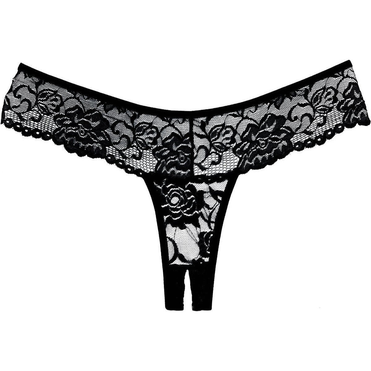 Adore By Allure - Lace Crotchless Thong/ Panty - Black