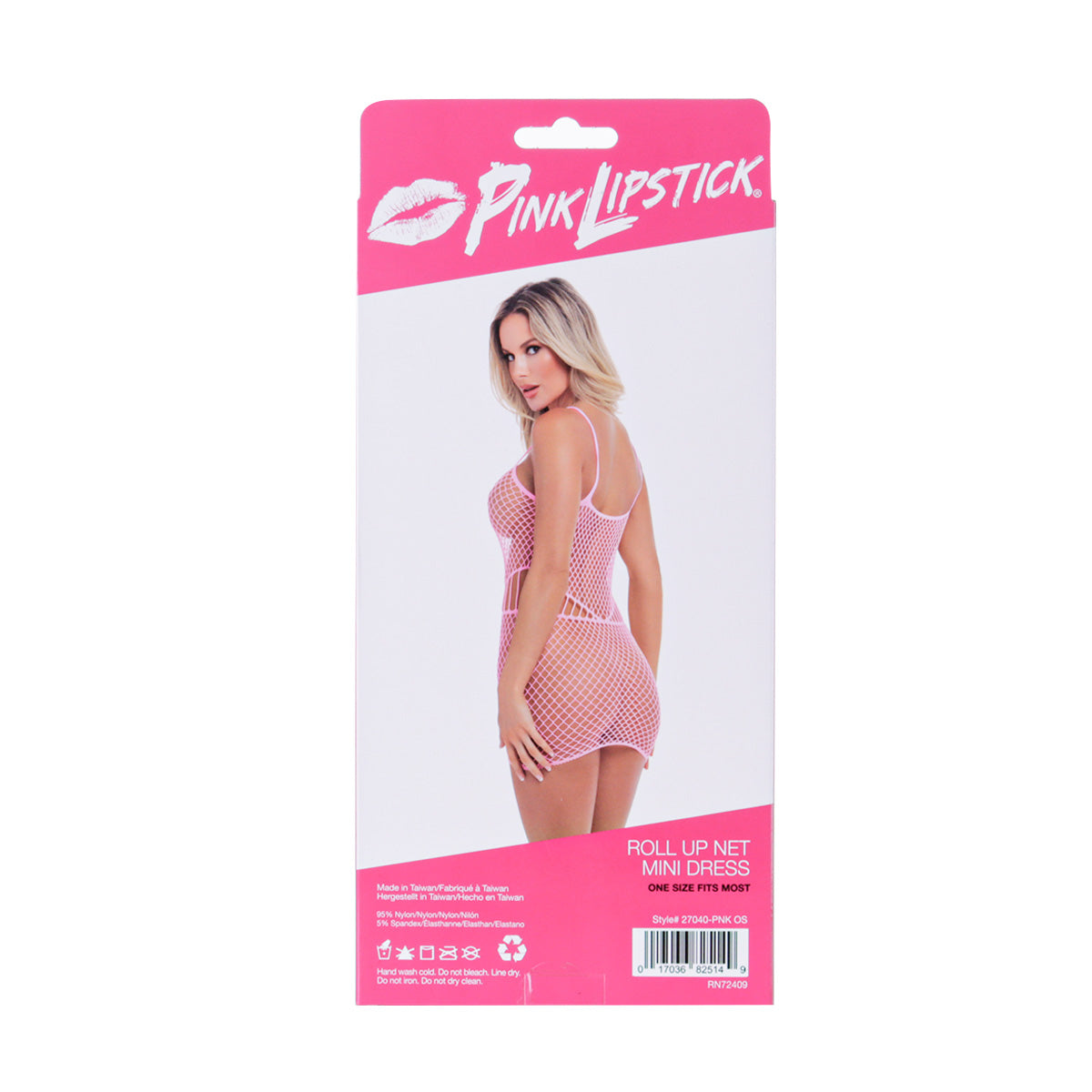 Pink Lipstick Roll Up Net Mini Dress - Pink - One Size