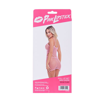 Pink Lipstick Roll Up Net Mini Dress - Pink - One Size