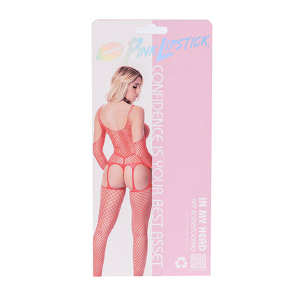 Pink Lipstick In My Head Net Bodystocking - Red - One Size